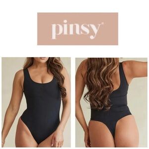 🆕 PINSY Scoop Tank Hourglass Shapewear Thong Bodysuit Black S🆕